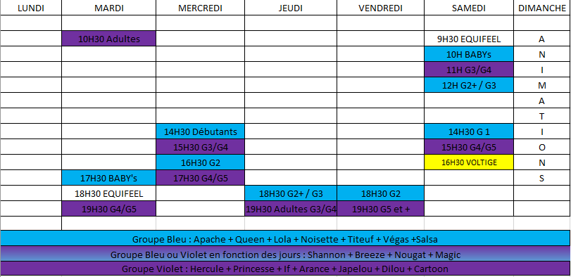 Planning des cours